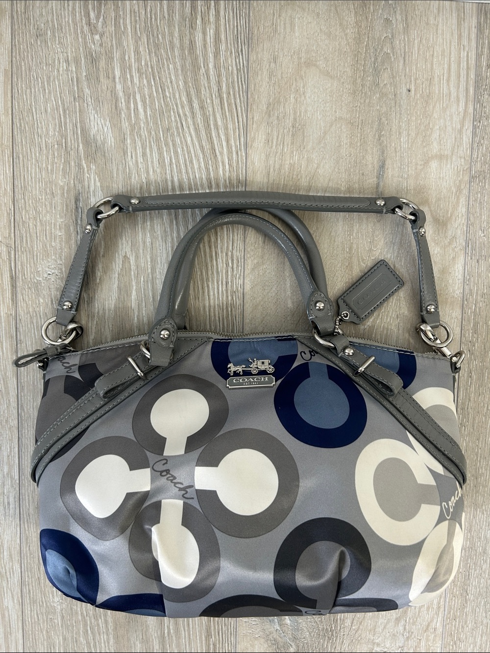 Coach Vintage Gray and Navy Signature Circle Pattern Shoulder Bag
